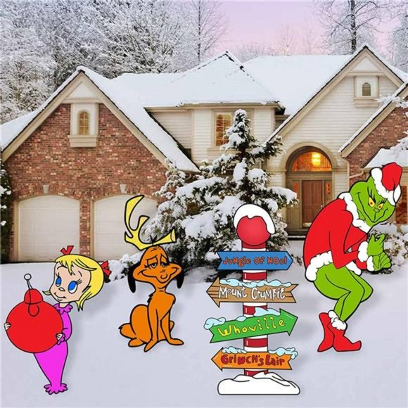4PCS Yard Signs with Stakes, Grinch Cindy Max Whoville Sign for Outdoors - Picture 5 of 7